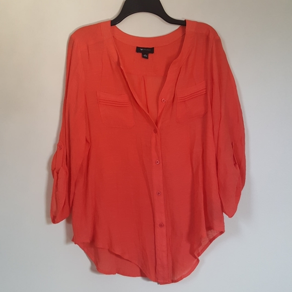 AB Studio Tops - Orange Flowy Button-up Blouse